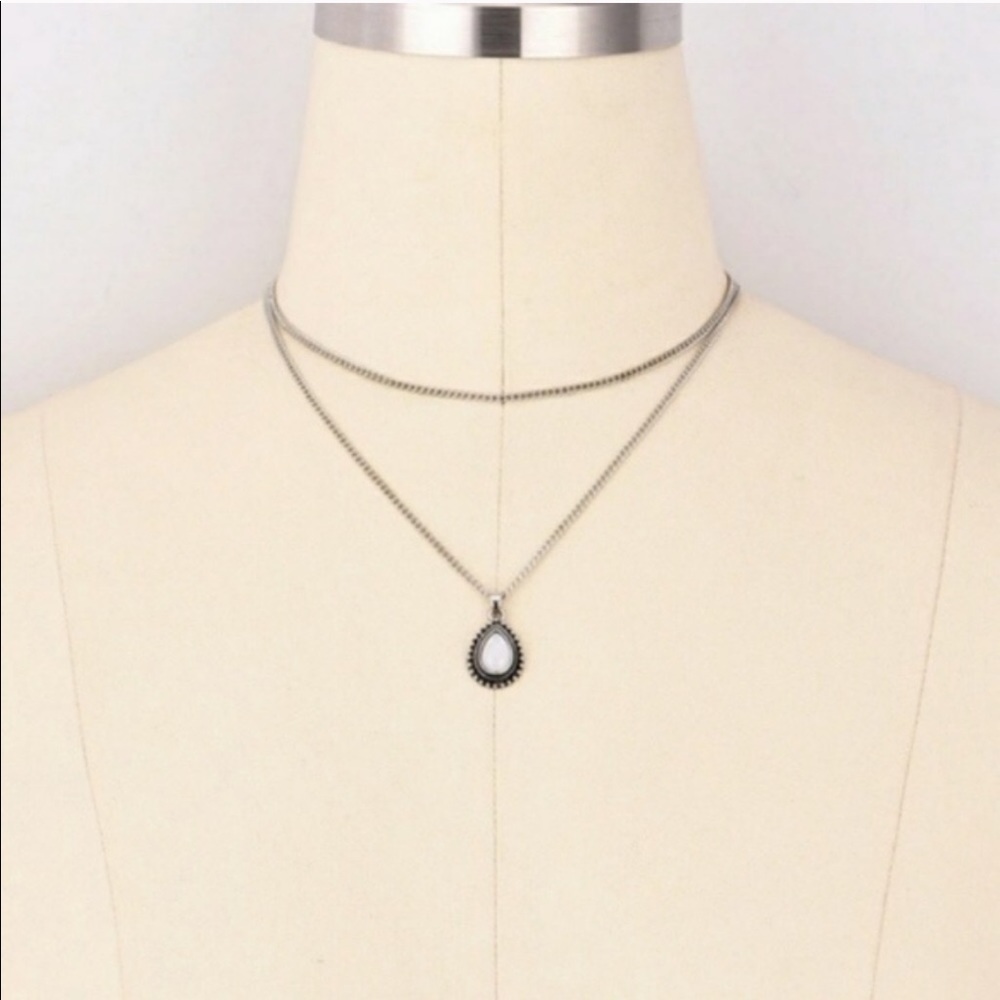 LAST 1! 2-Layer White Stone Pendant Necklace - Picture 2 of 3